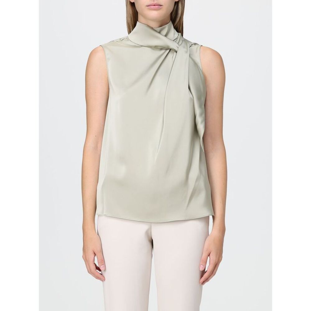 Hanita Women Hanita Sleeveless Satin Blouse With Draped Pussy-Bow Collar